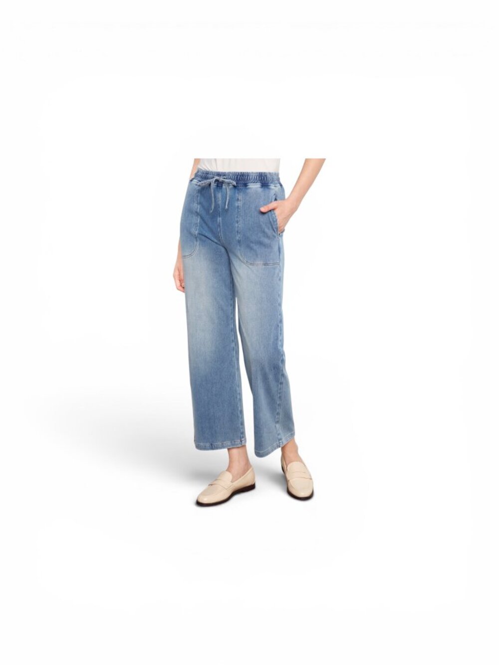Charlie B Knit Wide-Leg Denim Drawstring Stretch Jogger - Size M - Picture 2 of 9